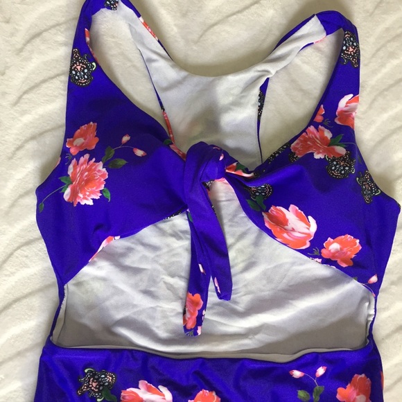 Blue Floral One-Piece Swimsuit High Waist Royal - Picture 3 of 9